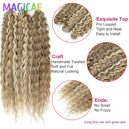 Magicae 3Pcs 300Grams 24Inches Ariel Deep Water Twist Crochet Braids Curly Hair Piano Blond P12/16/613 Brown6# Grey 58# Bundles