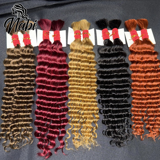NABI Highlight Honey Blonde Deep Wave Hair Bundles No Weft for Boho Braids Human Hair Extension Bundles for Boho Braiding