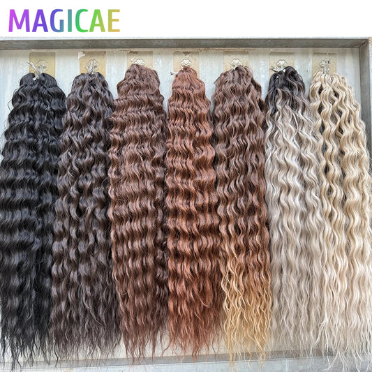 Magicae 3Pcs 300Grams 24Inches Ariel Deep Water Twist Crochet Braids Curly Hair Piano Blond P12/16/613 Brown6# Grey 58# Bundles