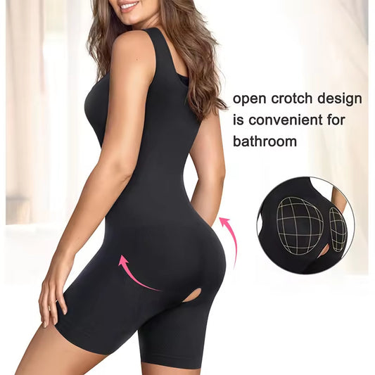 Plus Size Sleeveless Camisole Shapewear Bodysuit, Tummy Control Butt Lifting Breast Support Open Crotch Seamless Sculpting Body Shaper For Women