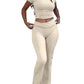 Casual Solid Color Slim Fit Two-piece Pants Set, Short Sleeved Round Neck T-shirt And Tight Flared Pants Sports Pants Clothing, Women's Clothing