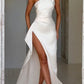 Sexy One-shoulder Backless Slit Dress Summer Elegant Slim-fit Solid Color Satin Dresses For Women