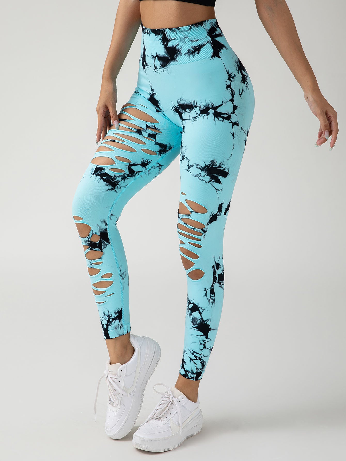 3 Pack New Style Hollow-Out Tie-Dye High-Waisted Tummy-Control Yoga Pants