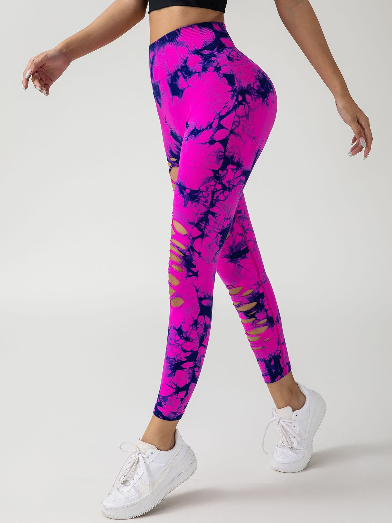 2 Pack New Style Hollow-Out Tie-Dye High-Waisted Tummy-Control Yoga Pants