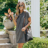 Striped Short Sleeve Pocket Dress Women