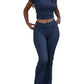 Casual Solid Color Slim Fit Two-piece Pants Set, Short Sleeved Round Neck T-shirt And Tight Flared Pants Sports Pants Clothing, Women's Clothing