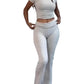 Casual Solid Color Slim Fit Two-piece Pants Set, Short Sleeved Round Neck T-shirt And Tight Flared Pants Sports Pants Clothing, Women's Clothing