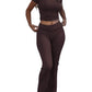 Casual Solid Color Slim Fit Two-piece Pants Set, Short Sleeved Round Neck T-shirt And Tight Flared Pants Sports Pants Clothing, Women's Clothing