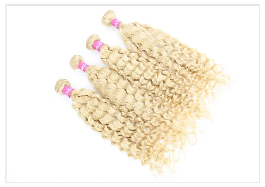 613 Blonde Deep Wave Vietnamese Curly Human Hair Bundles 28 30 32 Inch 1 2 3 Bundle Deals 100% Virgin Remy Hair Weave Extensions