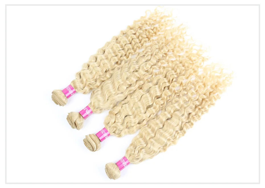 613 Blonde Deep Wave Vietnamese Curly Human Hair Bundles 28 30 32 Inch 1 2 3 Bundle Deals 100% Virgin Remy Hair Weave Extensions