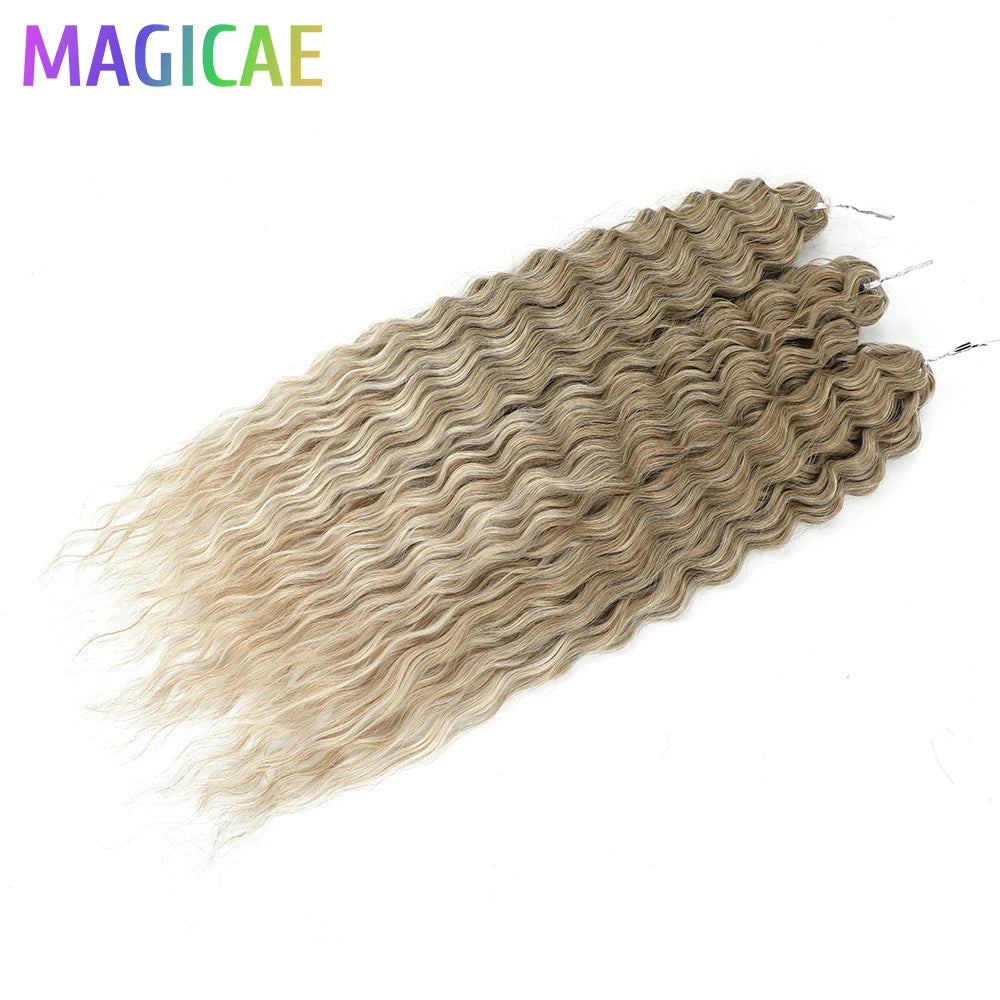 Magicae 3Pcs 300Grams 24Inches Ariel Deep Water Twist Crochet Braids Curly Hair Piano Blond P12/16/613 Brown6# Grey 58# Bundles