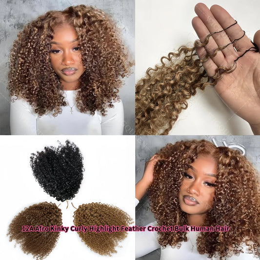 12A Honey Blonde Reusable Small Spirals Curly Crochet Hair For Braid #27 Afro Kinky Curly Feather Crochet Human Hair Extensions