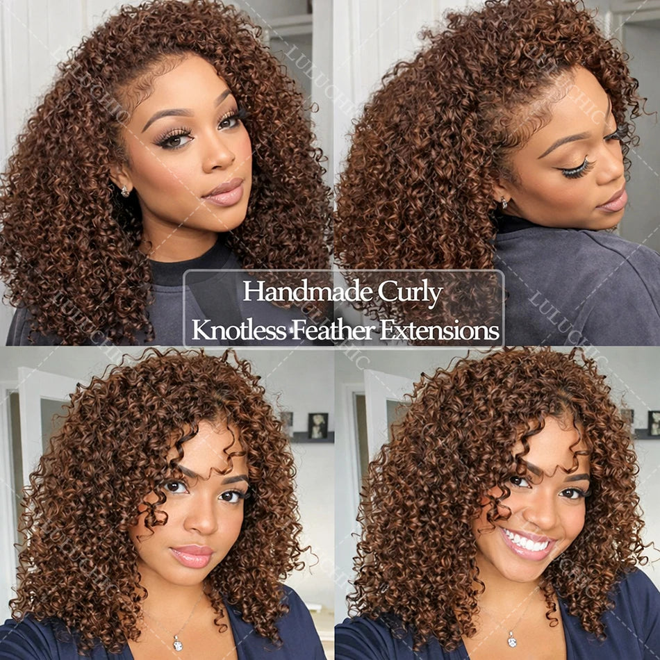 12A Dark Brown Feather Crochet Human Hair Extension For Braid Kinky Curly PreSeparated Knotless Small Spirals Curly Crochet Hair