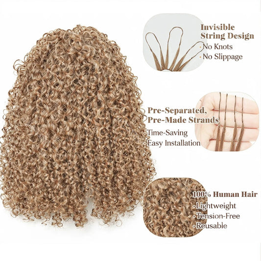 Honey Blonde Feather Crochet Human Hair Extensions Knotless Pre-Separated Pixie Curl Small Spirals Curly Crochet Hair for Boho