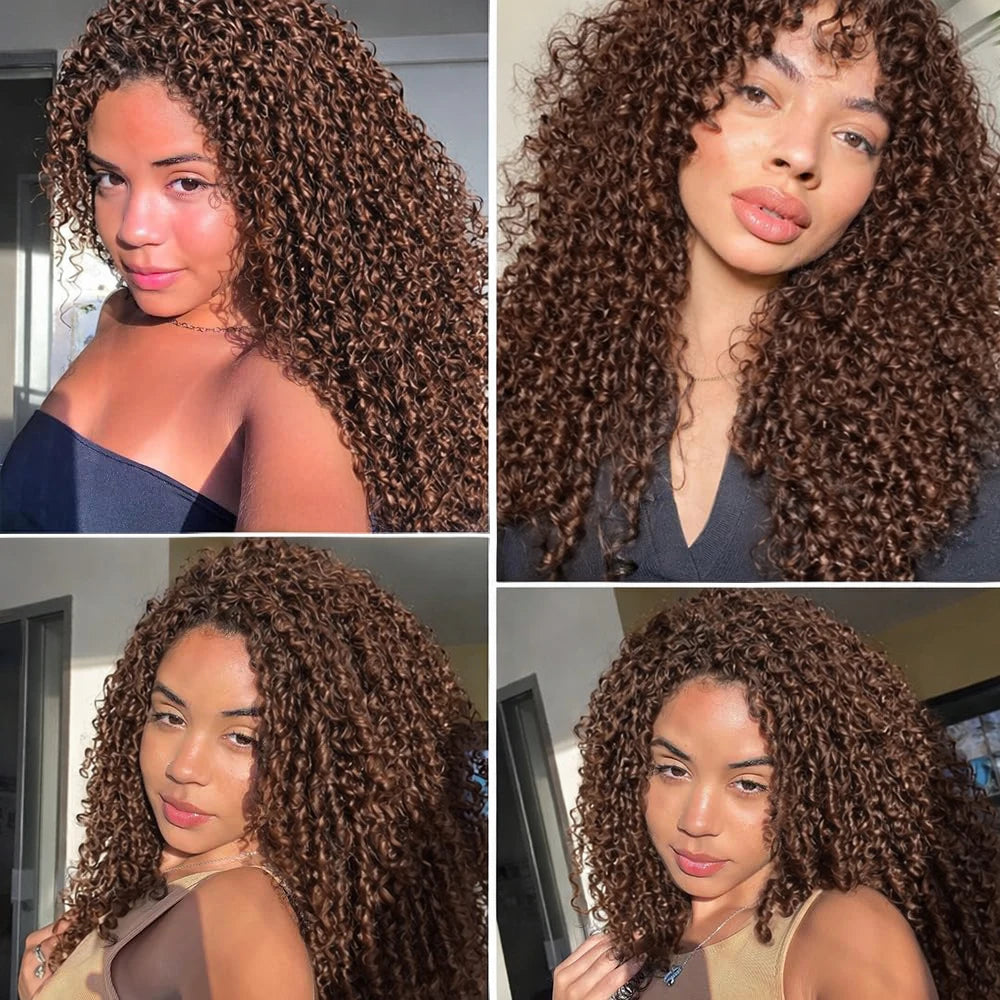 #27 Burmese Kinky Curly Feather Crochet Hair Extensions Honey Blonde Color Knotless Curly Human Hair Pre Separated For Women