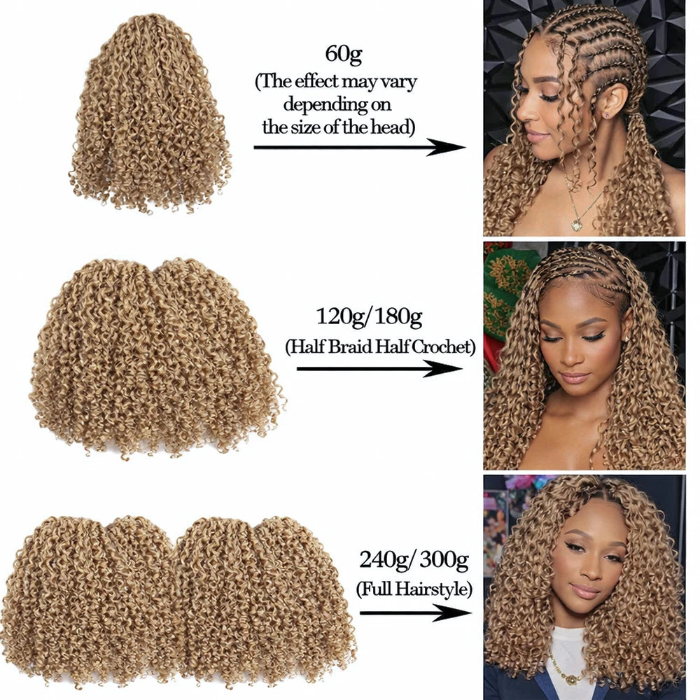 #27 Burmese Kinky Curly Feather Crochet Hair Extensions Honey Blonde Color Knotless Curly Human Hair Pre Separated For Women