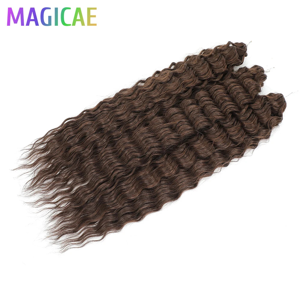 Magicae 3Pcs 300Grams 24Inches Ariel Deep Water Twist Crochet Braids Curly Hair Piano Blond P12/16/613 Brown6# Grey 58# Bundles
