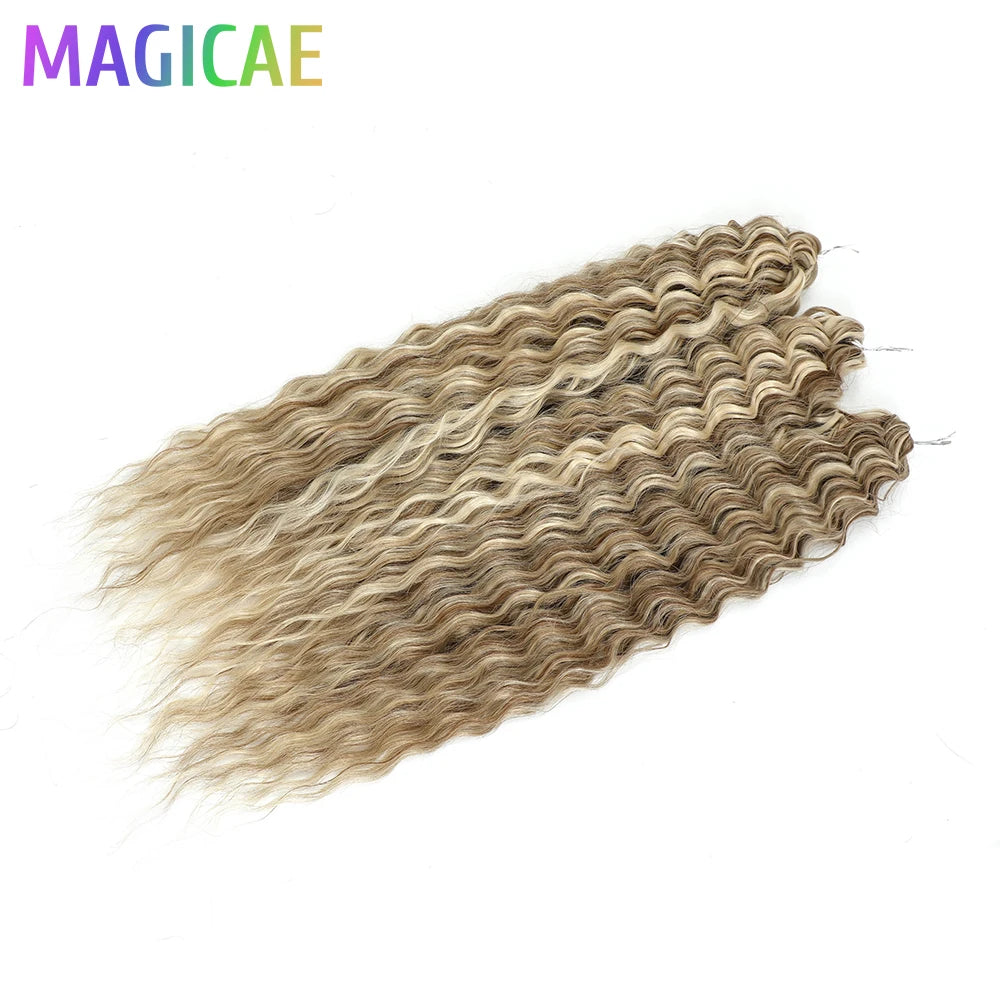 Magicae 3Pcs 300Grams 24Inches Ariel Deep Water Twist Crochet Braids Curly Hair Piano Blond P12/16/613 Brown6# Grey 58# Bundles