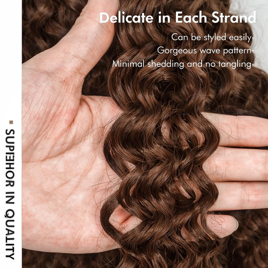 Color Brown Burmese Water Wave Braiding Hair Knotless Pre-Separated Deep Curly Feather Crochet Human Hair Extensions Invisible