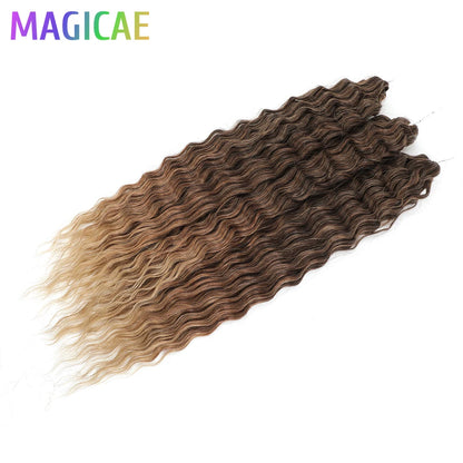 Magicae 3Pcs 300Grams 24Inches Ariel Deep Water Twist Crochet Braids Curly Hair Piano Blond P12/16/613 Brown6# Grey 58# Bundles