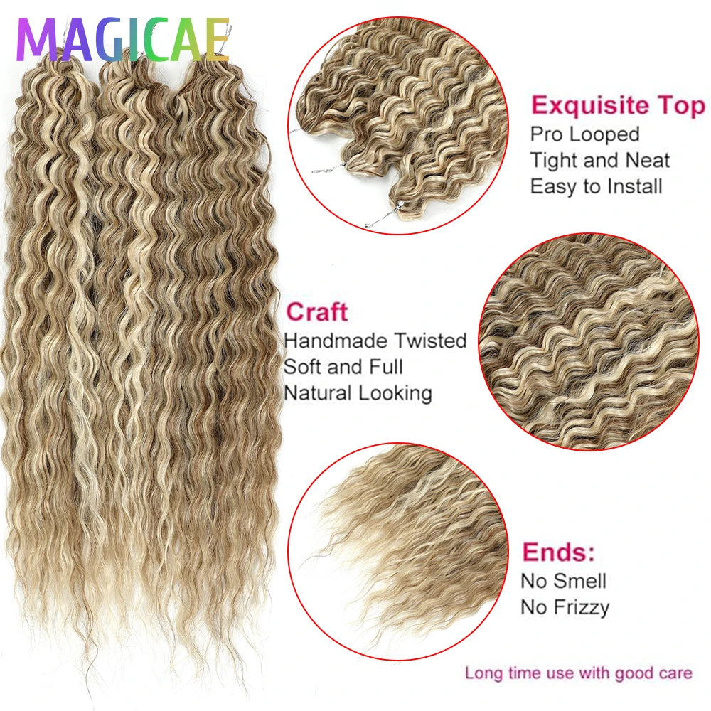 Magicae 3Pcs 300Grams 24Inches Ariel Deep Water Twist Crochet Braids Curly Hair Piano Blond P12/16/613 Brown6# Grey 58# Bundles