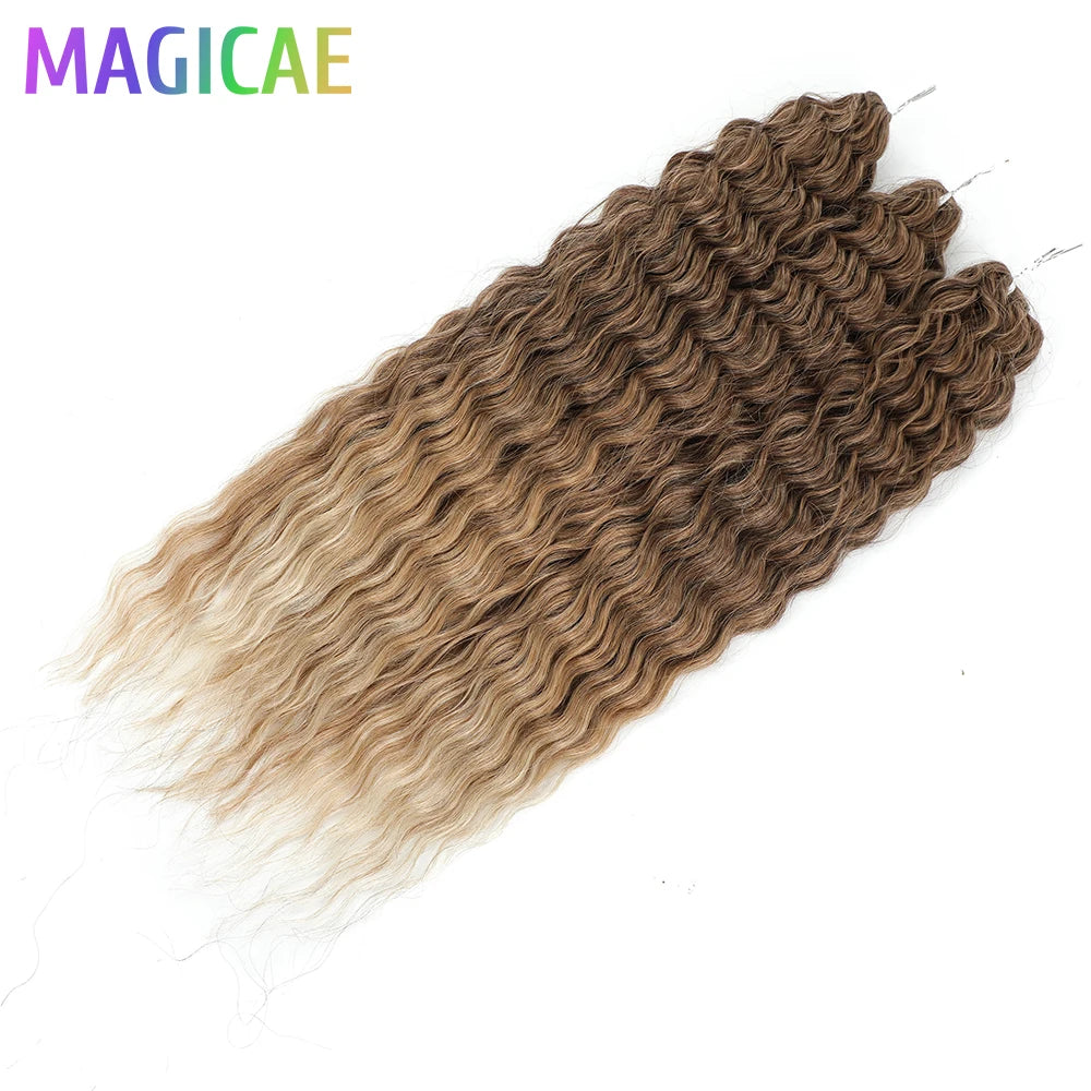 Magicae 3Pcs 300Grams 24Inches Ariel Deep Water Twist Crochet Braids Curly Hair Piano Blond P12/16/613 Brown6# Grey 58# Bundles