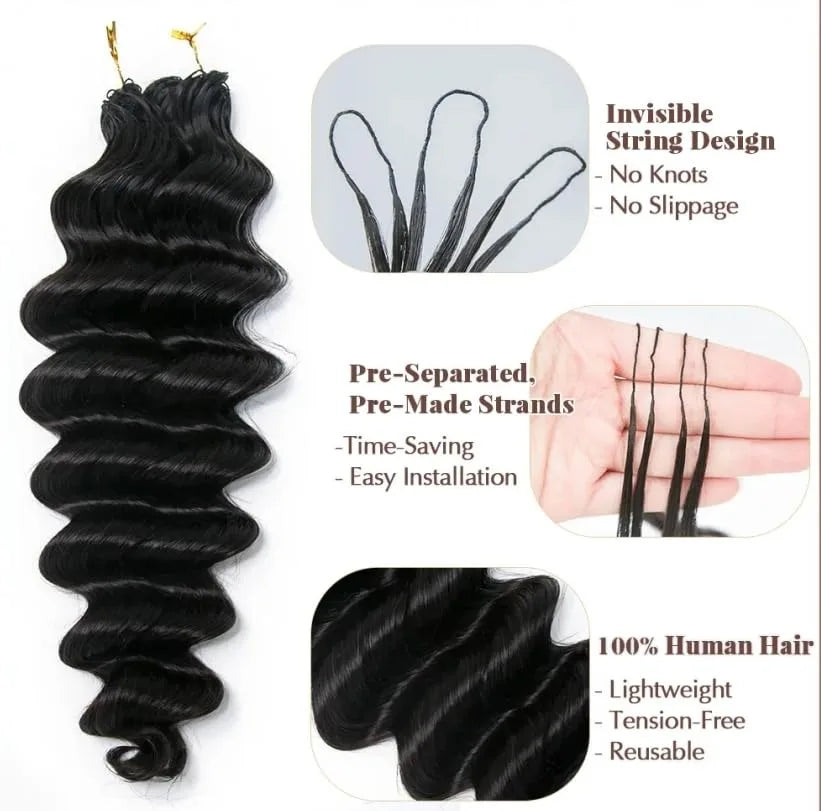 Pre-divided Bulk Hair for Braiding Deep Wave Crochet Human Hair Knotless Miracle Knots Hair Extensions Boho Braids Invisible