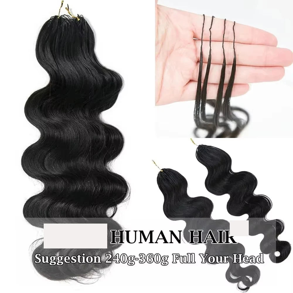 Body Wave Crochet Pre-Separated Human Hair For Women Extensions Knotless With Invisible String Reusable Feather Crochet Hair