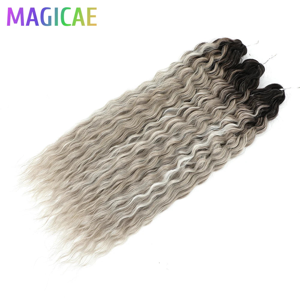 Magicae 3Pcs 300Grams 24Inches Ariel Deep Water Twist Crochet Braids Curly Hair Piano Blond P12/16/613 Brown6# Grey 58# Bundles
