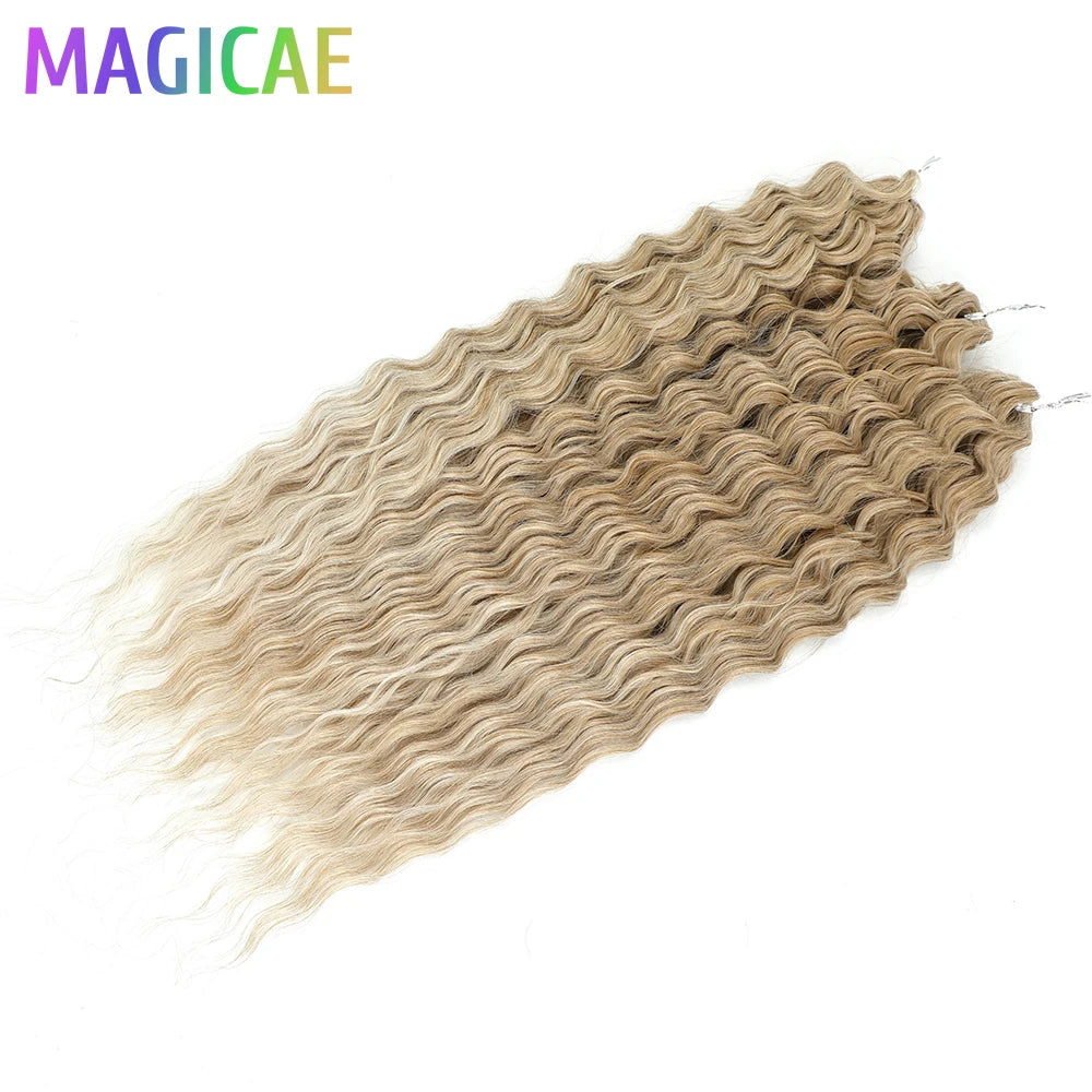 Magicae 3Pcs 300Grams 24Inches Ariel Deep Water Twist Crochet Braids Curly Hair Piano Blond P12/16/613 Brown6# Grey 58# Bundles