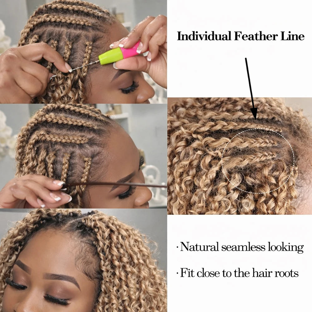 #27 Burmese Kinky Curly Feather Crochet Hair Extensions Honey Blonde Color Knotless Curly Human Hair Pre Separated For Women