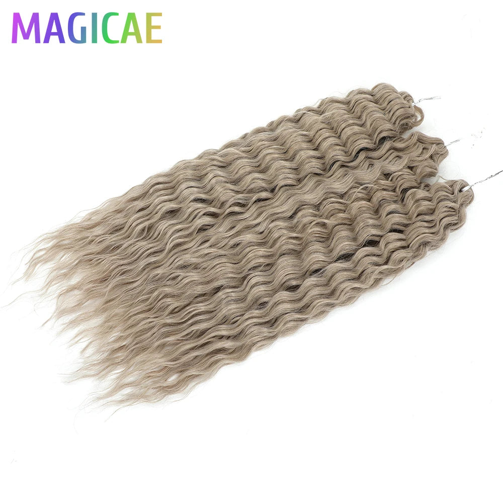 Magicae 3Pcs 300Grams 24Inches Ariel Deep Water Twist Crochet Braids Curly Hair Piano Blond P12/16/613 Brown6# Grey 58# Bundles
