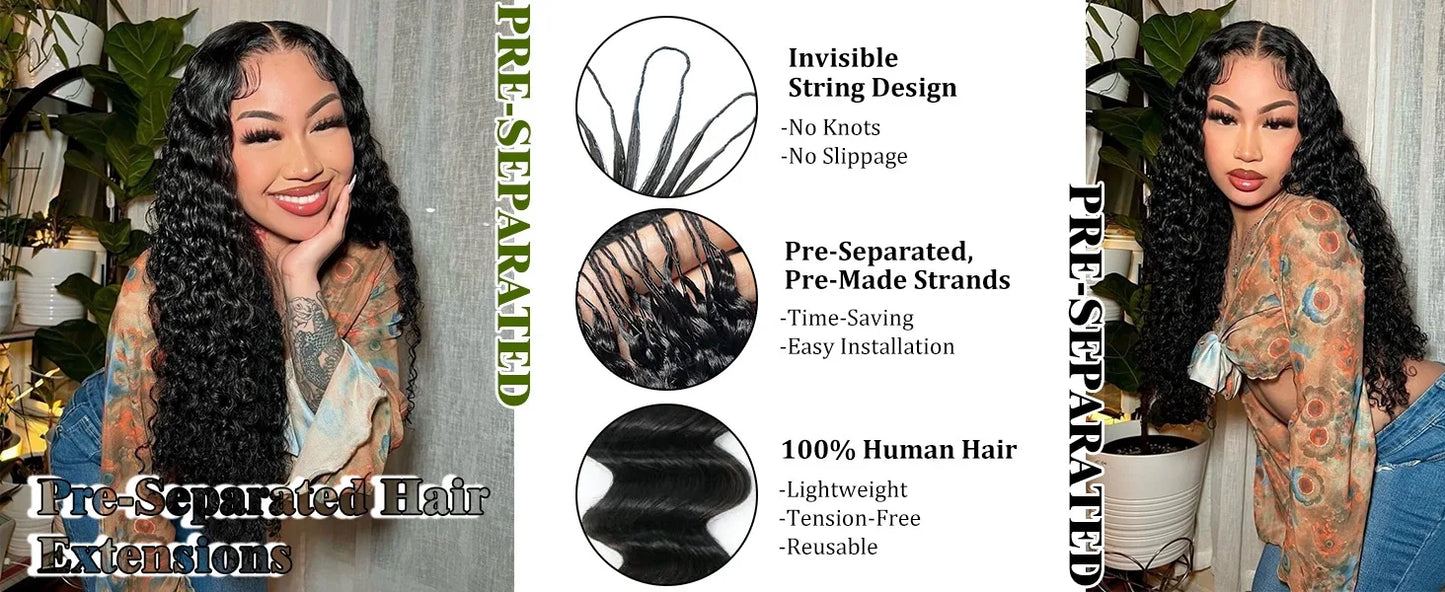 Pre-divided Bulk Hair for Braiding Deep Wave Crochet Human Hair Knotless Miracle Knots Hair Extensions Boho Braids Invisible