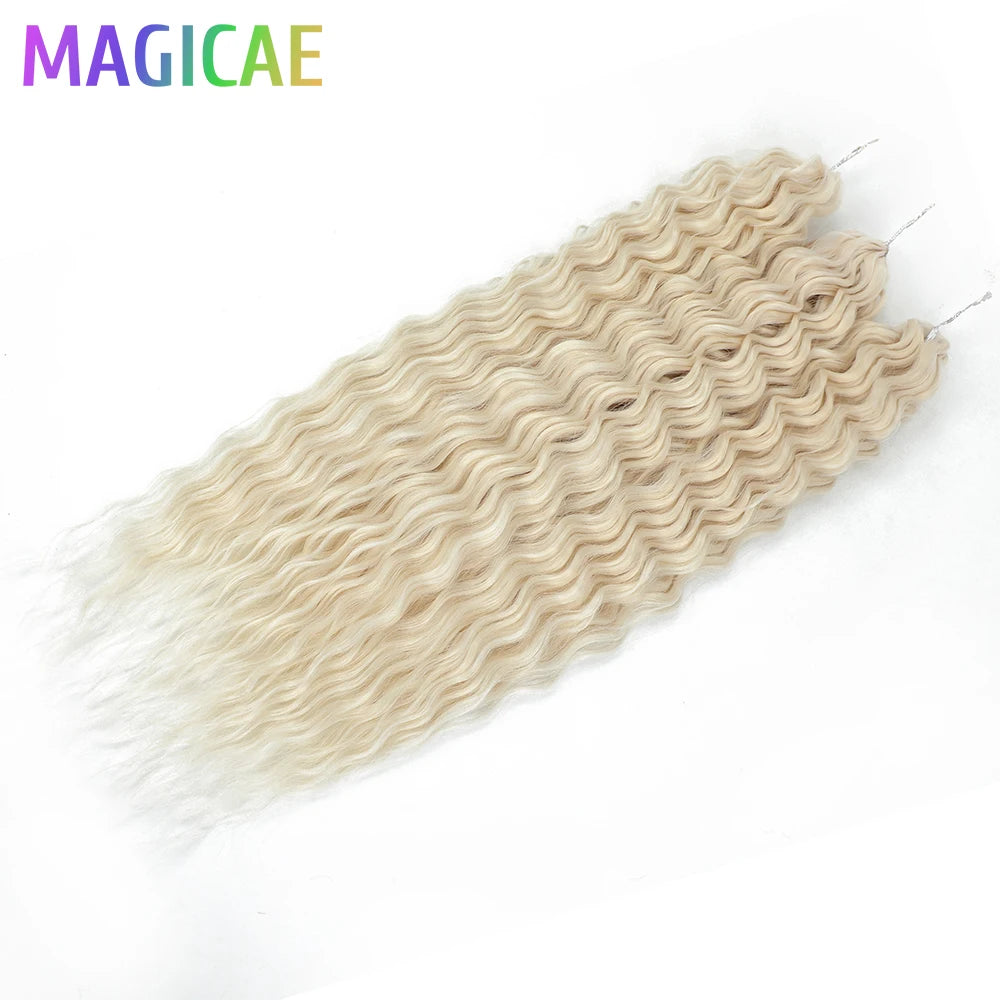 Magicae 3Pcs 300Grams 24Inches Ariel Deep Water Twist Crochet Braids Curly Hair Piano Blond P12/16/613 Brown6# Grey 58# Bundles