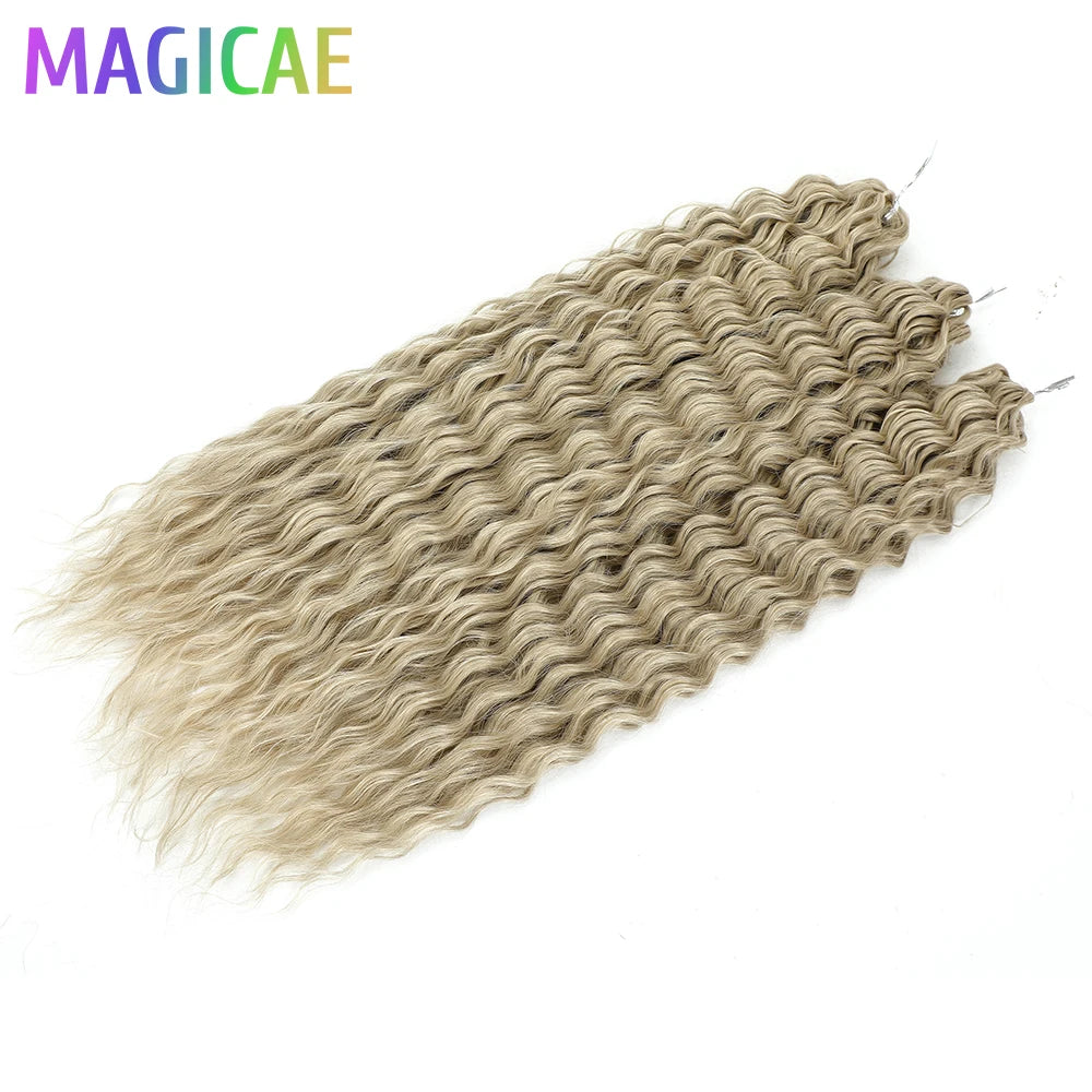 Magicae 3Pcs 300Grams 24Inches Ariel Deep Water Twist Crochet Braids Curly Hair Piano Blond P12/16/613 Brown6# Grey 58# Bundles