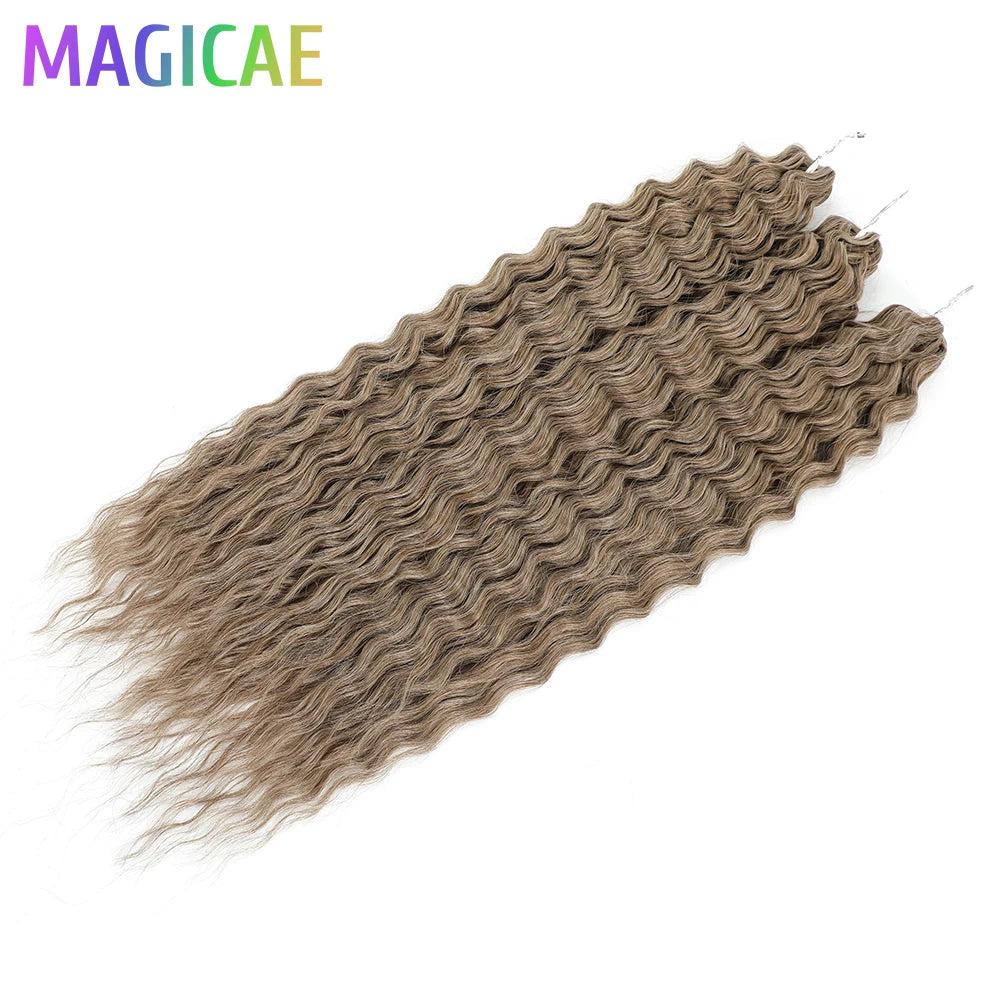 Magicae 3Pcs 300Grams 24Inches Ariel Deep Water Twist Crochet Braids Curly Hair Piano Blond P12/16/613 Brown6# Grey 58# Bundles