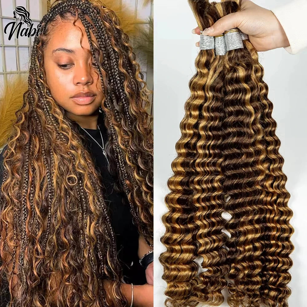 NABI Highlight Honey Blonde Deep Wave Hair Bundles No Weft for Boho Braids  Human Hair Extension Bundles for Boho Braiding