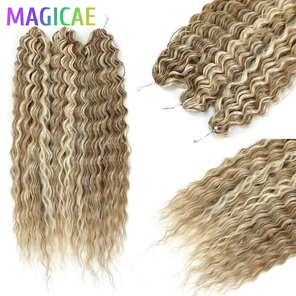 Magicae 3Pcs 300Grams 24Inches Ariel Deep Water Twist Crochet Braids Curly Hair Piano Blond P12/16/613 Brown6# Grey 58# Bundles