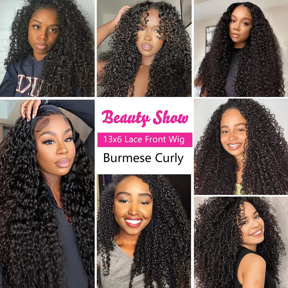 46 Inch Burmese Curly Human Hair Wig 7x6 13x6 HD Lace Frontal 200 Density Pre Plucked Glueless Natural Looking For Black Women