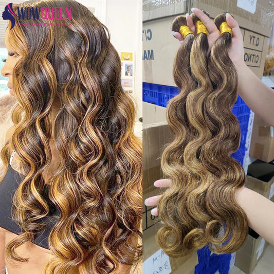 P4/27 Highlight Body Wave Bundles Brazilian Hair Weave Bundles Ombre Honey Brown Colored Human Hair Bundles Remy Hair Extensions