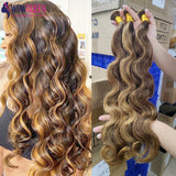 P4/27 Highlight Body Wave Bundles Brazilian Hair Weave Bundles Ombre Honey Brown Colored Human Hair Bundles Remy Hair Extensions