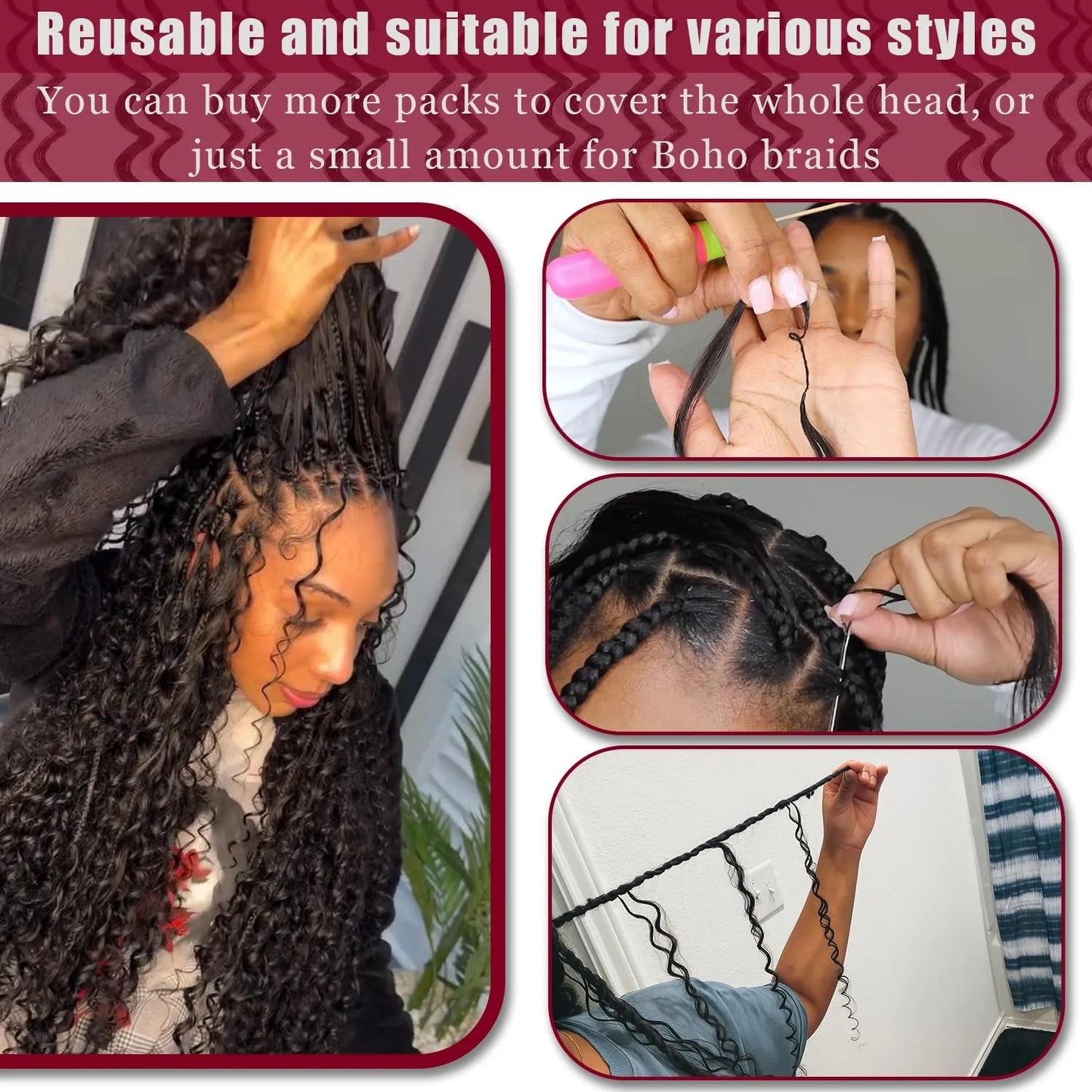 Pre-divided Bulk Hair for Braiding Deep Wave Crochet Human Hair Knotless Miracle Knots Hair Extensions Boho Braids Invisible