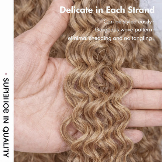 #27 Burmese Kinky Curly Feather Crochet Hair Extensions Honey Blonde Color Knotless Curly Human Hair Pre Separated For Women