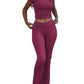 Casual Solid Color Slim Fit Two-piece Pants Set, Short Sleeved Round Neck T-shirt And Tight Flared Pants Sports Pants Clothing, Women's Clothing