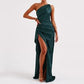 Sexy One-shoulder Backless Slit Dress Summer Elegant Slim-fit Solid Color Satin Dresses For Women